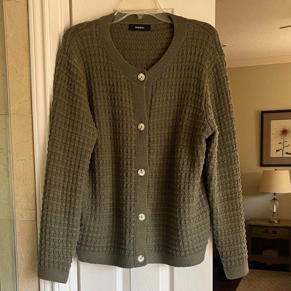 DOKOTOO Olive Green Textured Knit Sweater